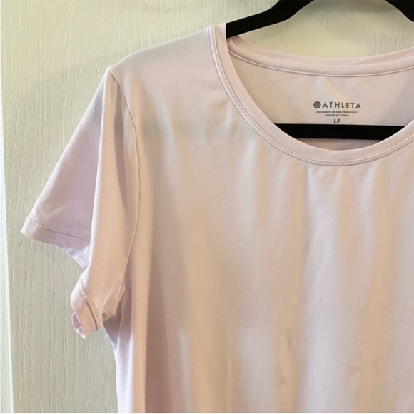 ATHLETA TOP, Size LP, Light Pink Cadence Short Sleeve Athleisure Tee, Excellent. - Picture 3 of 11